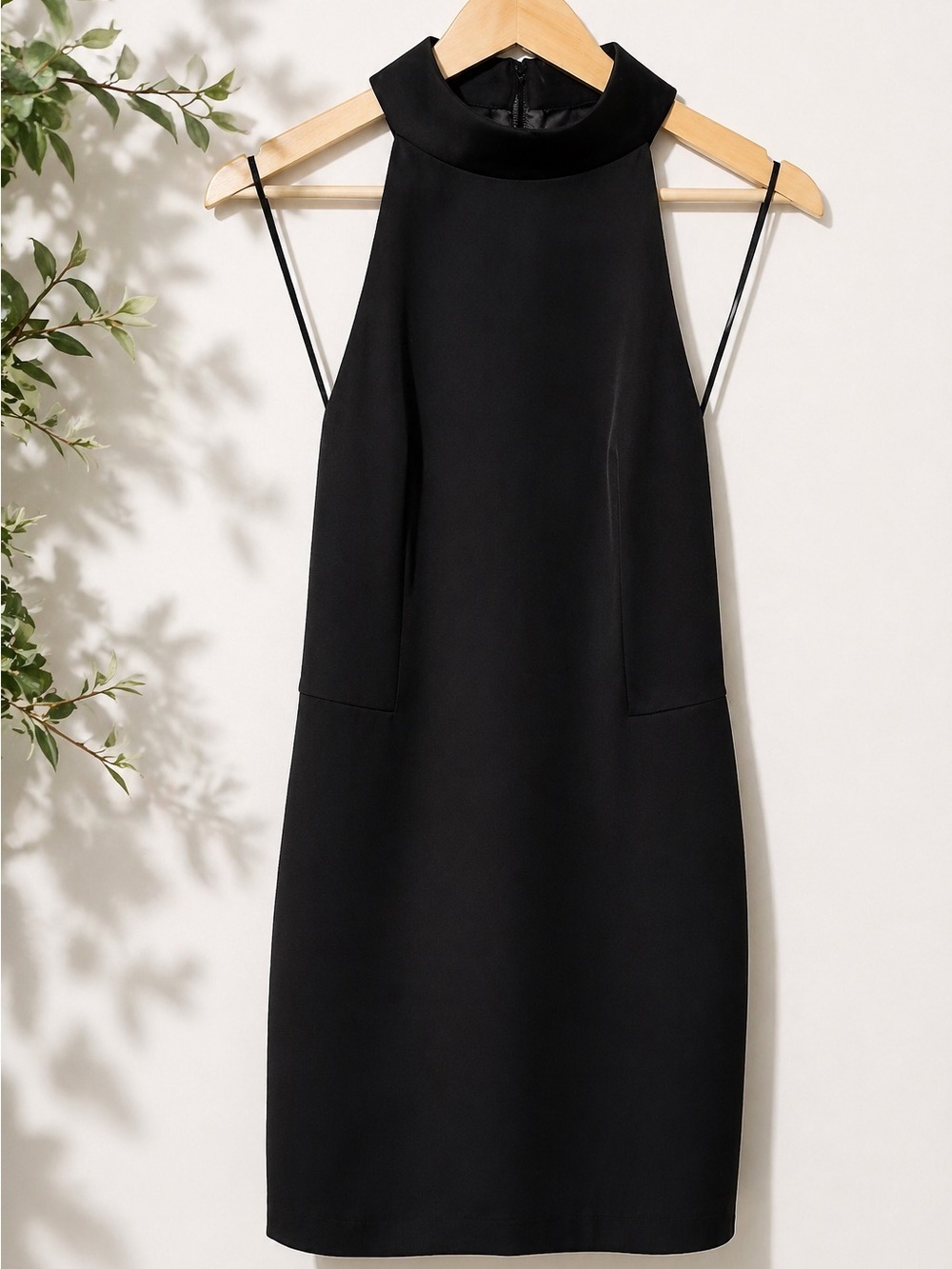 NWT Miss Selfridge Black Mini Velvet Mock Neck Dress, Size 6‎